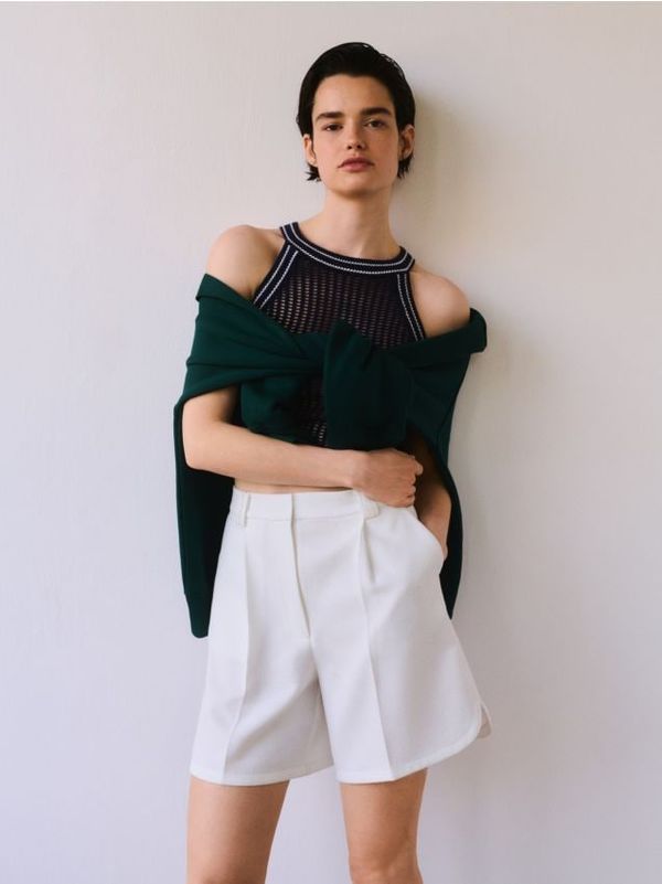 Reserved Reserved - Pleteni pamučni halter top - mornarsko plava