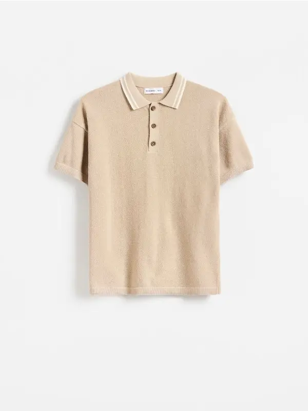 Reserved Reserved - Pleteni polo s kratkim rukavima - bež
