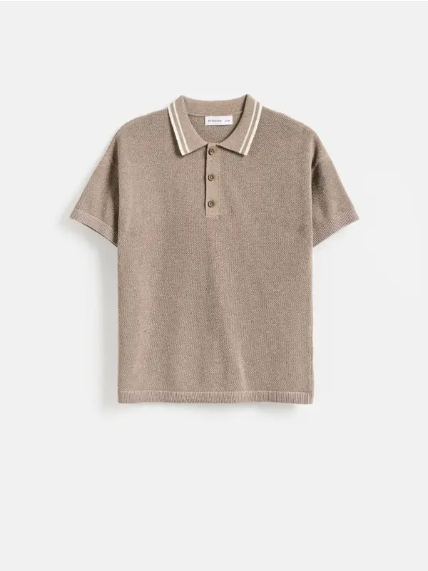 Reserved Reserved - Pleteni polo s kratkim rukavima - smeđi