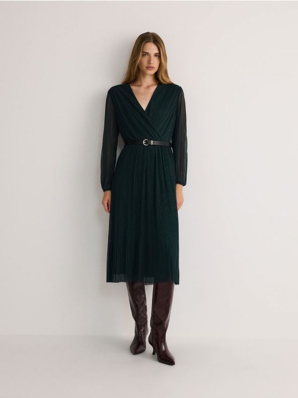 Reserved Reserved - Plisirana midi haljina - plavozeleno