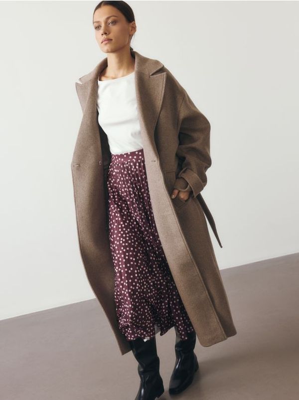 Reserved Reserved - Plisirana midi suknja - boja kestena