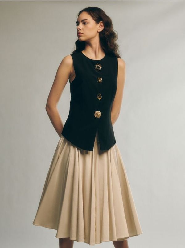 Reserved Reserved - Plisirana midi suknja - krem