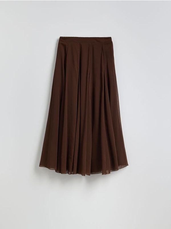 Reserved Reserved - Plisirana midi suknja - tamnosmeđe