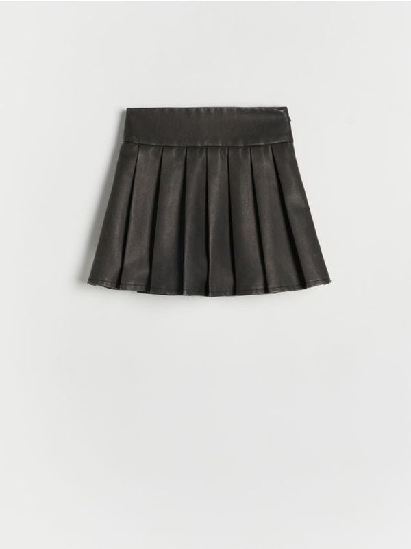 Reserved Reserved - Plisirana suknja od umjetne kože - tamnosmeđe