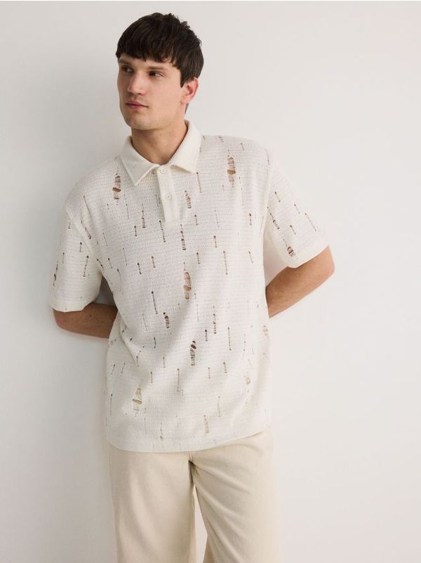 Reserved Reserved - Polo-majica s poderanim detaljima - krem