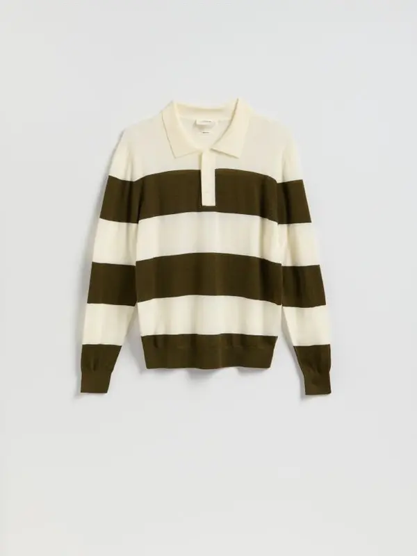 Reserved Reserved - Polo pulover od merino vune - zelena