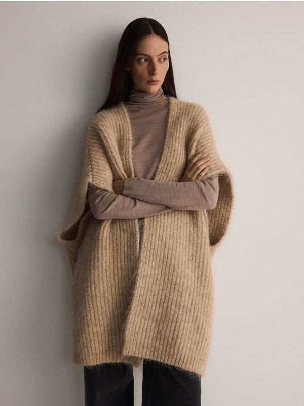 Reserved Reserved - Pončo od mješavine vune - boja pšenice