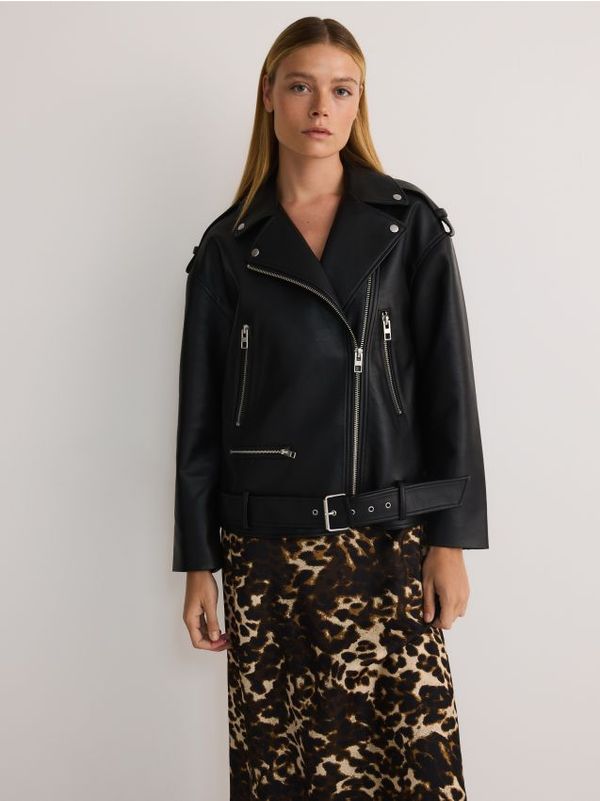 Reserved Reserved - Predimenzionirana jakna motorističkog stila - crno