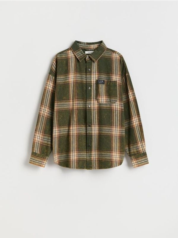 Reserved Reserved - Predimenzionirana karirana košulja - smeđezeleno