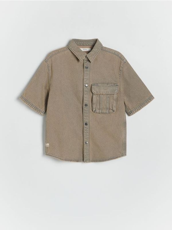 Reserved Reserved - Predimenzionirana košulja od trapera - siva