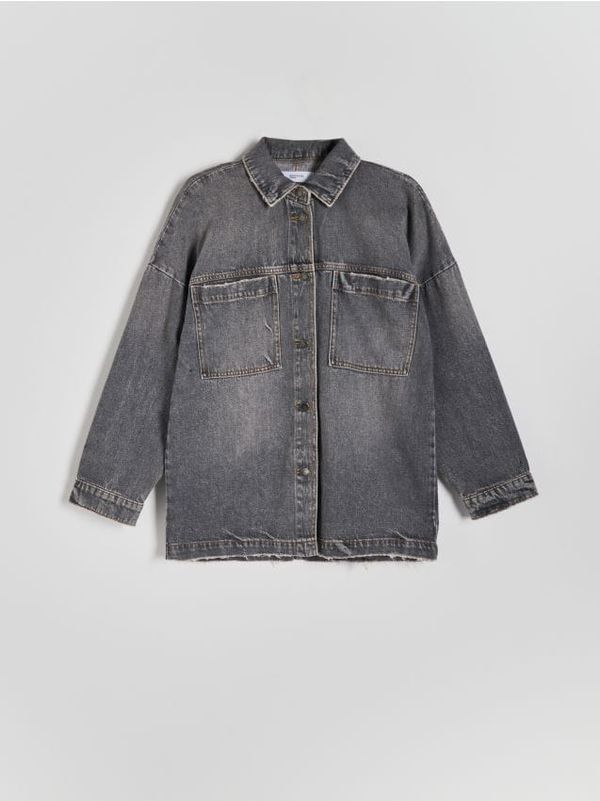 Reserved Reserved - Predimenzionirana košulja od trapera - siva