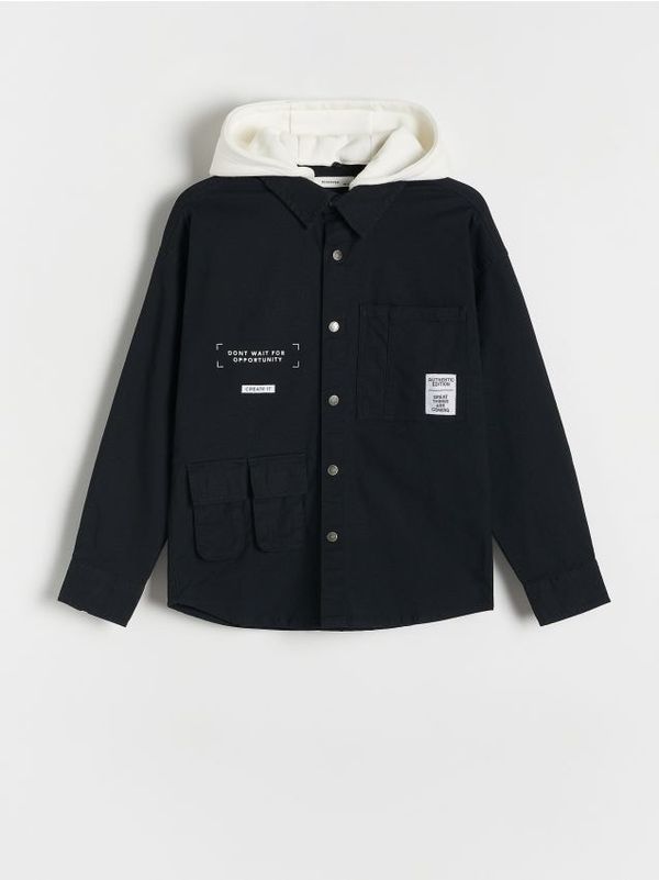 Reserved Reserved - Predimenzionirana košulja s kapuljačom - crno