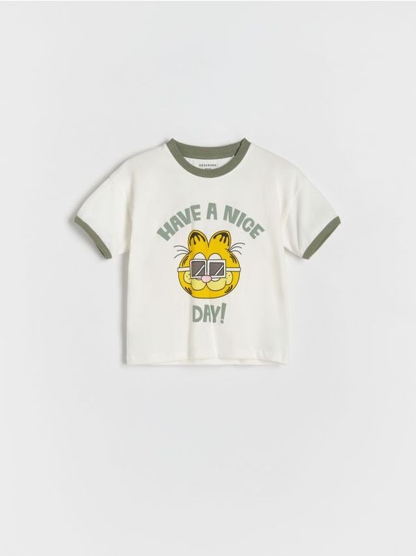 Reserved Reserved - Predimenzionirana majica kratkih rukava Garfield - krem