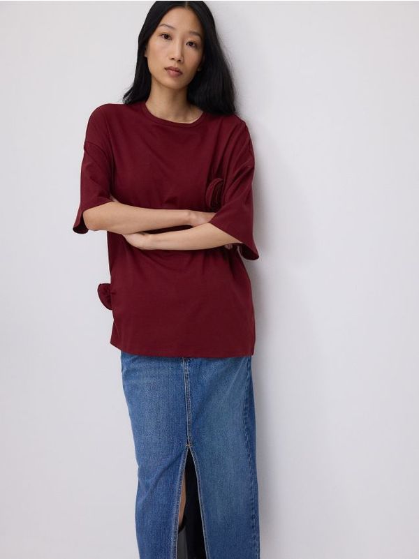 Reserved Reserved - Predimenzionirana majica kratkih rukava s aplikacijama - boja kestena