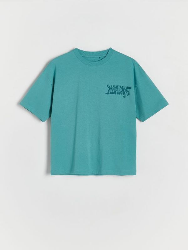 Reserved Reserved - Predimenzionirana majica kratkih rukava s printom - plavozeleno
