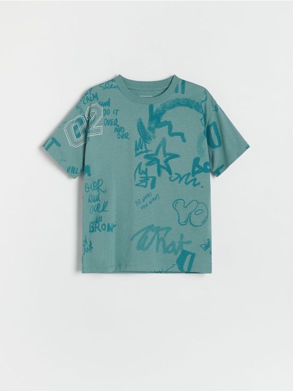 Reserved Reserved - Predimenzionirana majica kratkih rukava s printom - zelena