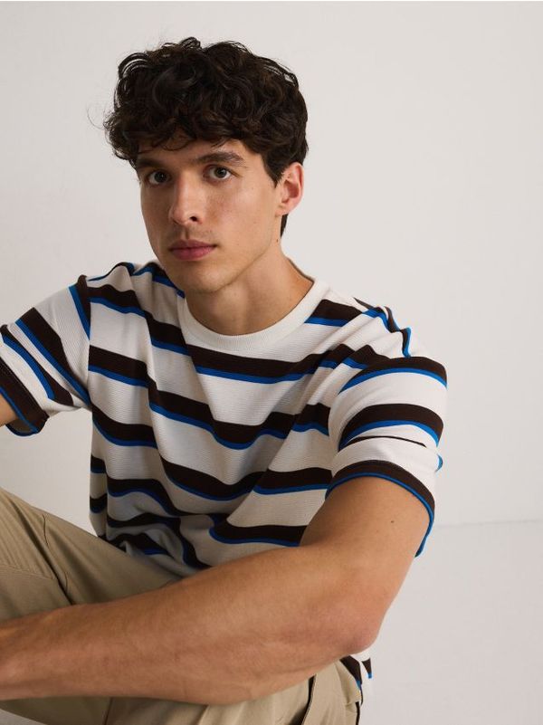 Reserved Reserved - Predimenzionirana prugasta majica kratkih rukava - krem