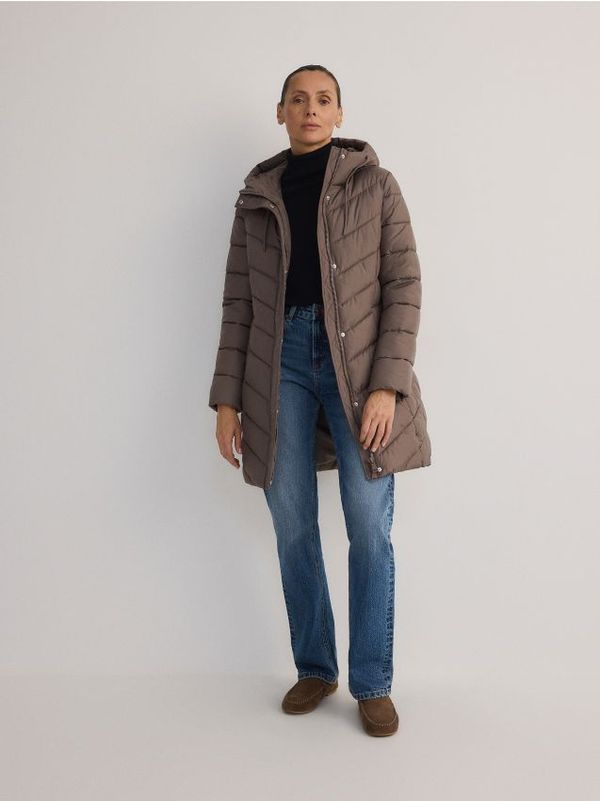 Reserved Reserved - Prošivena jakna s kapuljačom - smeđesivo