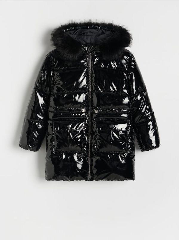 Reserved Reserved - Prošiveni kaput metalik sjaja - crno