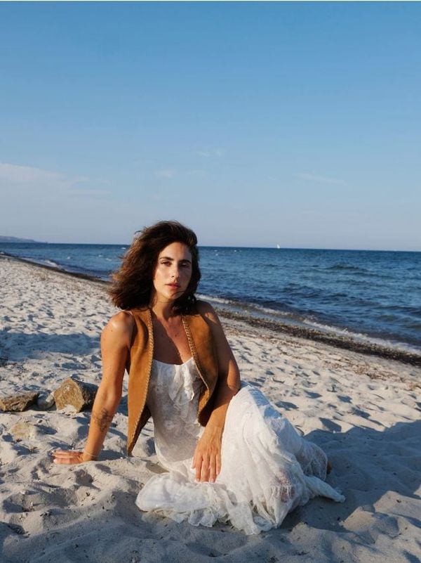 Reserved Reserved - Prsluk od brušene kože - zlatnosmeđe