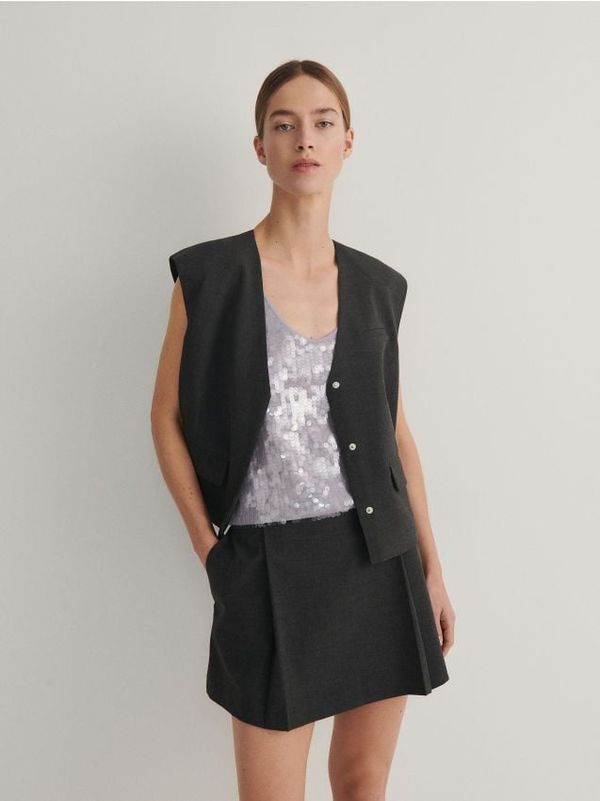 Reserved Reserved - Prsluk od mješavine vune - tamnosivo