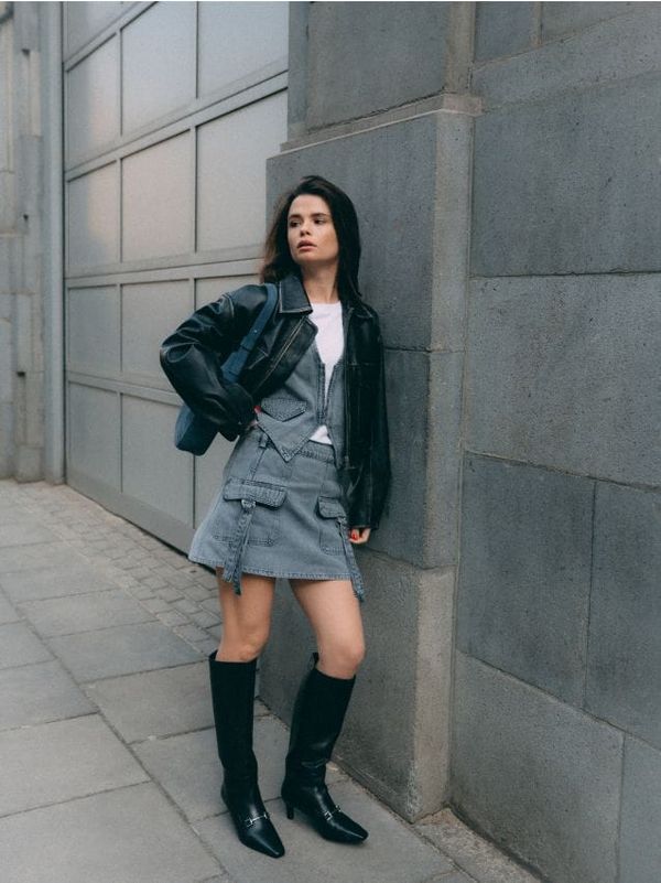 Reserved Reserved - Prsluk od trapera isprana izgleda - siva