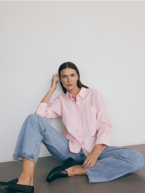 Reserved Reserved - Prugasta pamučna košulja - pastelnoružičasto