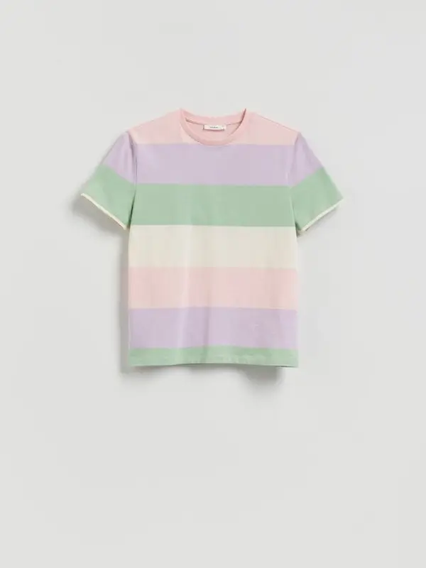 Reserved Reserved - Prugasta pamučna majica kratkih rukava - boja lavande