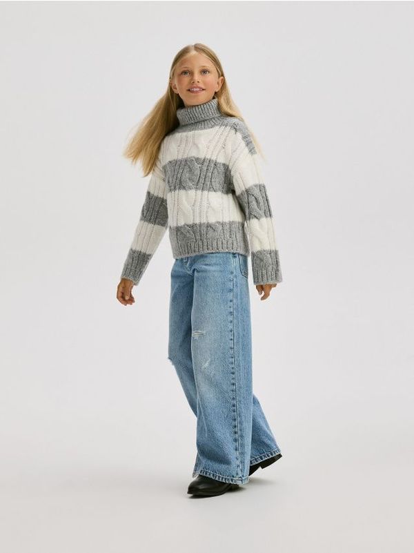 Reserved Reserved - Prugasti džemper od mješavine vune - tamnosivo