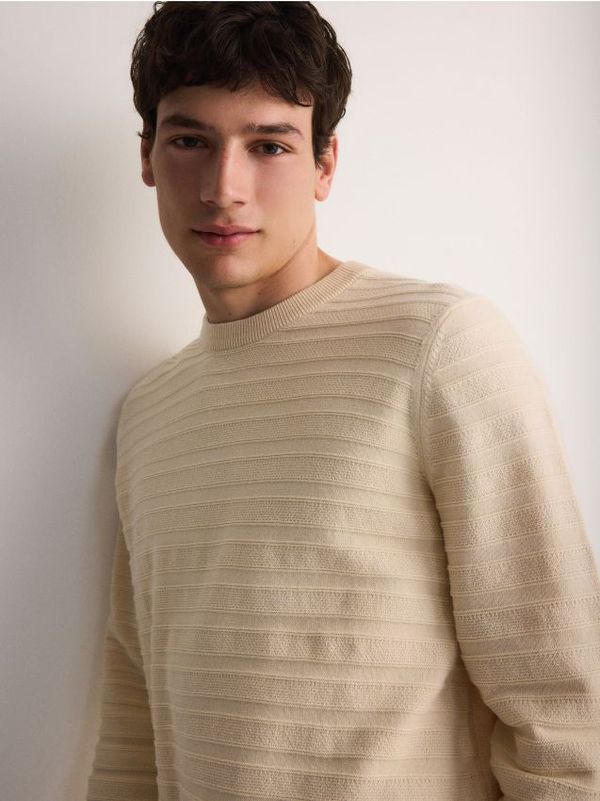 Reserved Reserved - Prugasti pamučni džemper - krem