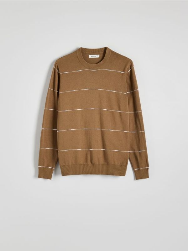 Reserved Reserved - Prugasti pamučni džemper - zlatnosmeđe