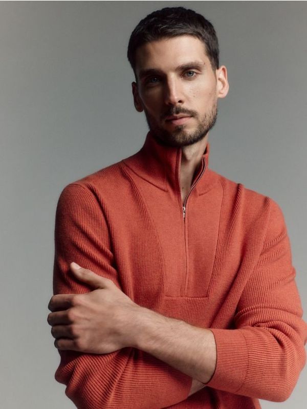 Reserved Reserved - Pulover s podignutim ovratnikom i patentnim zatvaračem - boja mandarine