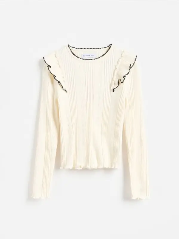 Reserved Reserved - Rebrasta bluza s volanima - krem