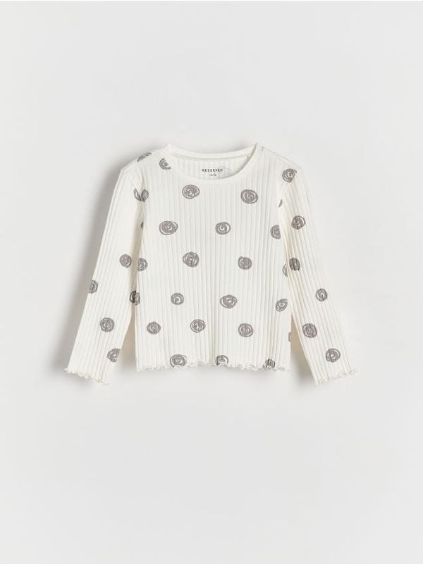 Reserved Reserved - Rebrasta majica dugih rukava s visokim udjelom pamuka - krem