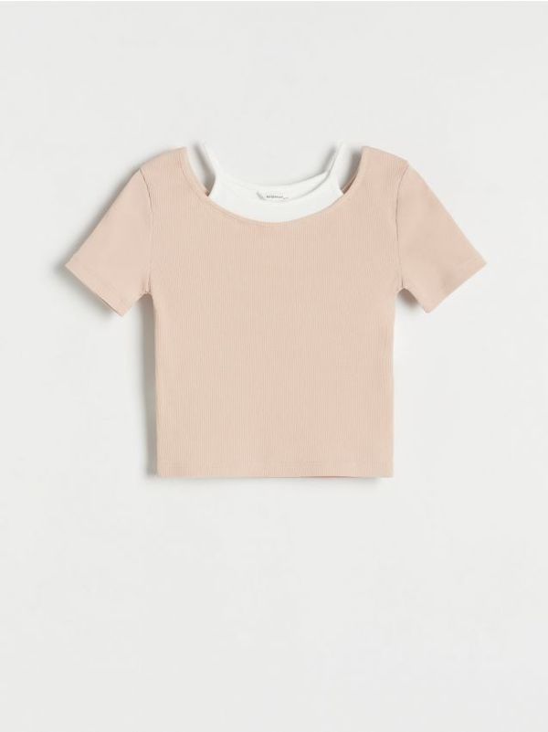 Reserved Reserved - Rebrasta majica kratkih rukava - bež