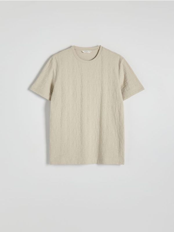 Reserved Reserved - Regular majica kratkih rukava od strukturirane tkanine - bež