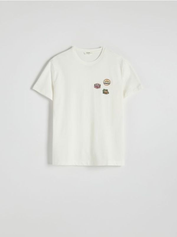 Reserved Reserved - Regular majica kratkih rukava s aplikacijom - krem