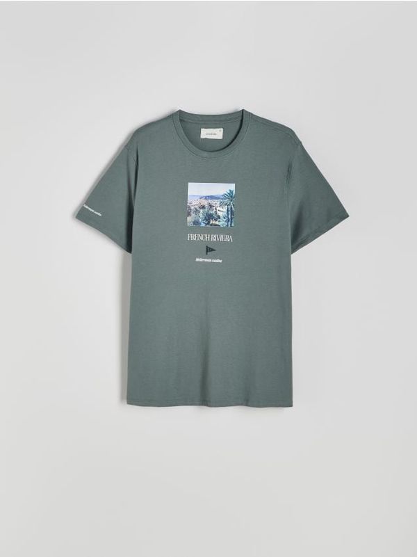 Reserved Reserved - Regular majica kratkih rukava s printom - prljavozeleno