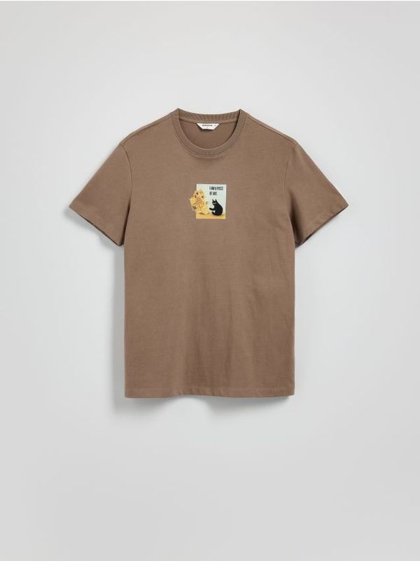 Reserved Reserved - Regular majica kratkih rukava s printom - smeđi