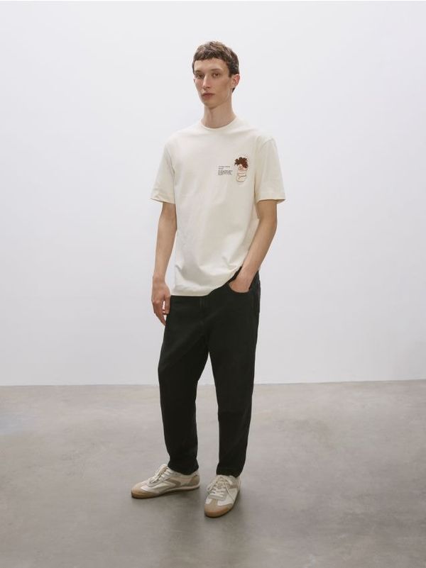 Reserved Reserved - Regular majica kratkih rukava s vezom - krem