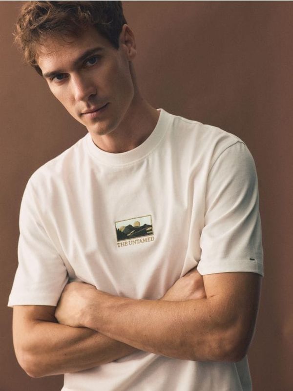 Reserved Reserved - Regular majica kratkih rukava s vezom - krem