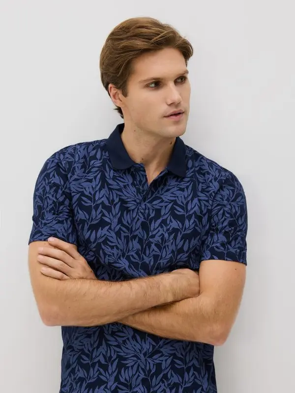 Reserved Reserved - Regular polo-majica s uzorkom - mornarsko plava