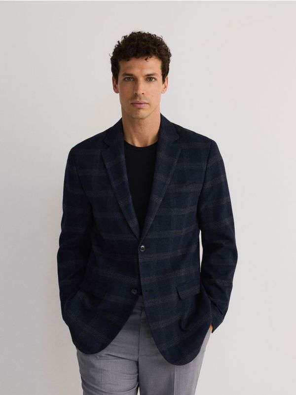 Reserved Reserved - Regular sako s mješavinom viskoze - mornarsko plava