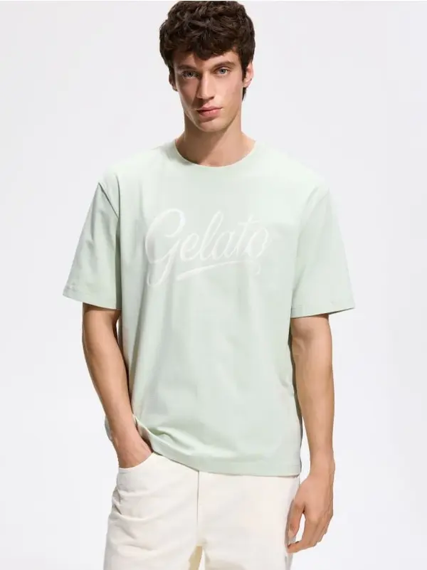 Reserved Reserved - Relaxed fit majica kratkih rukava s printom - svjetlozeleno