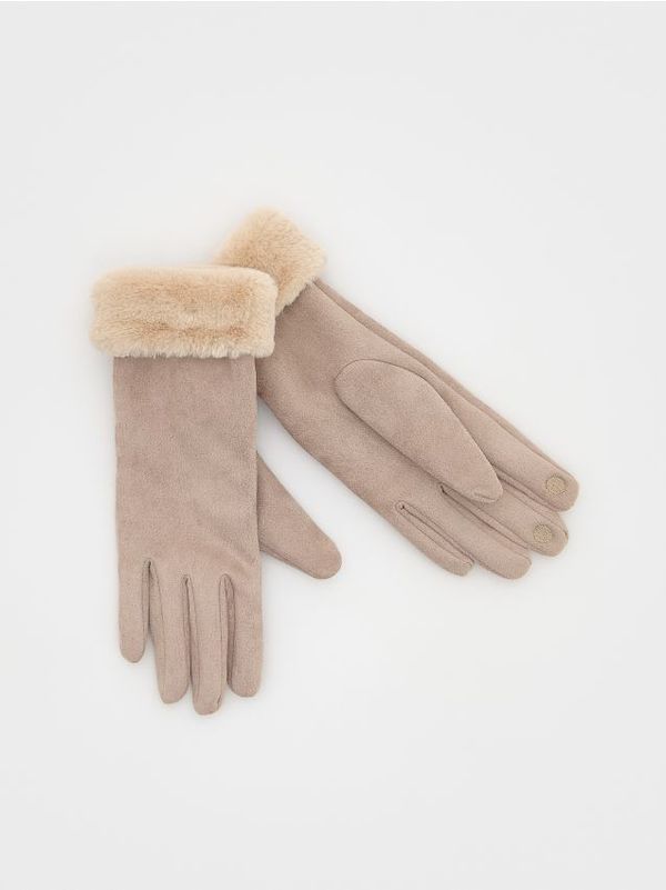 Reserved Reserved - Rukavice s umjetnim krznom - bež