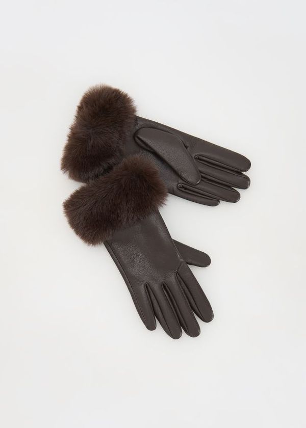 Reserved Reserved - Rukavice s umjetnim krznom - tamnosmeđe
