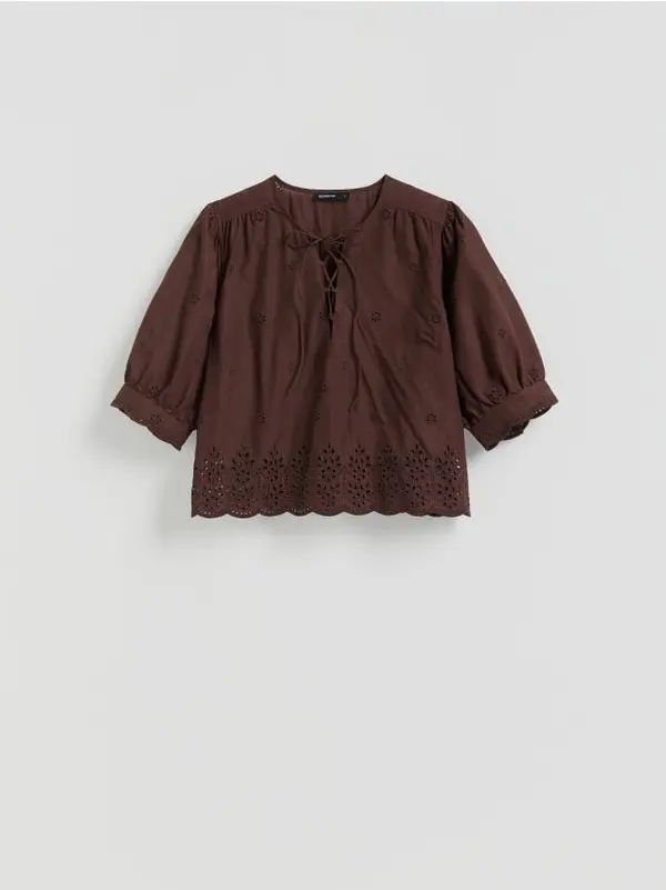 Reserved Reserved - Rupičasta bluza - smeđi
