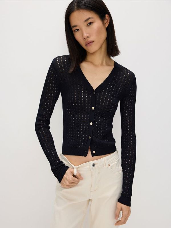 Reserved Reserved - Rupičasti džemper - mornarsko plava