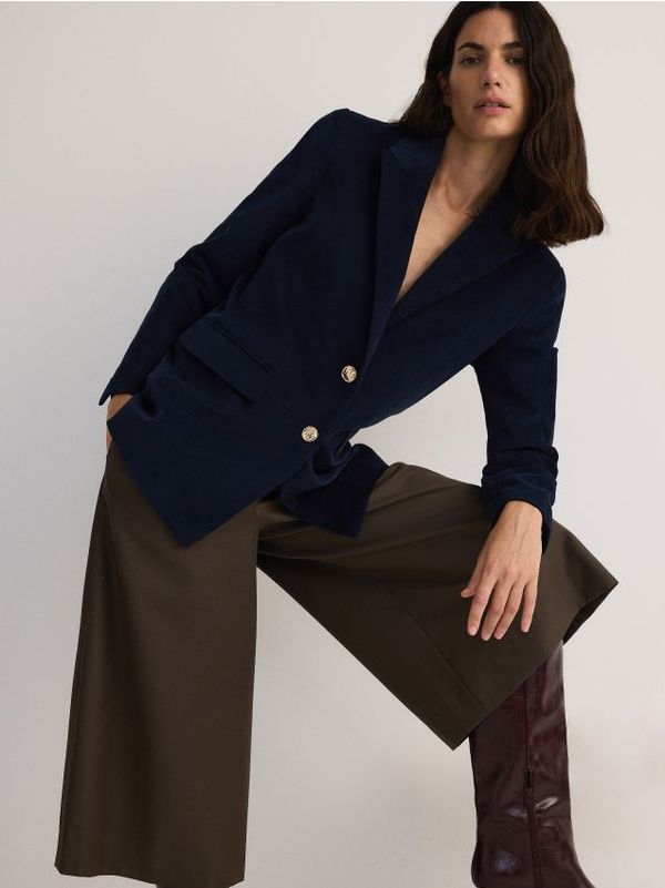 Reserved Reserved - Sako od rebrastog baršuna - mornarsko plava