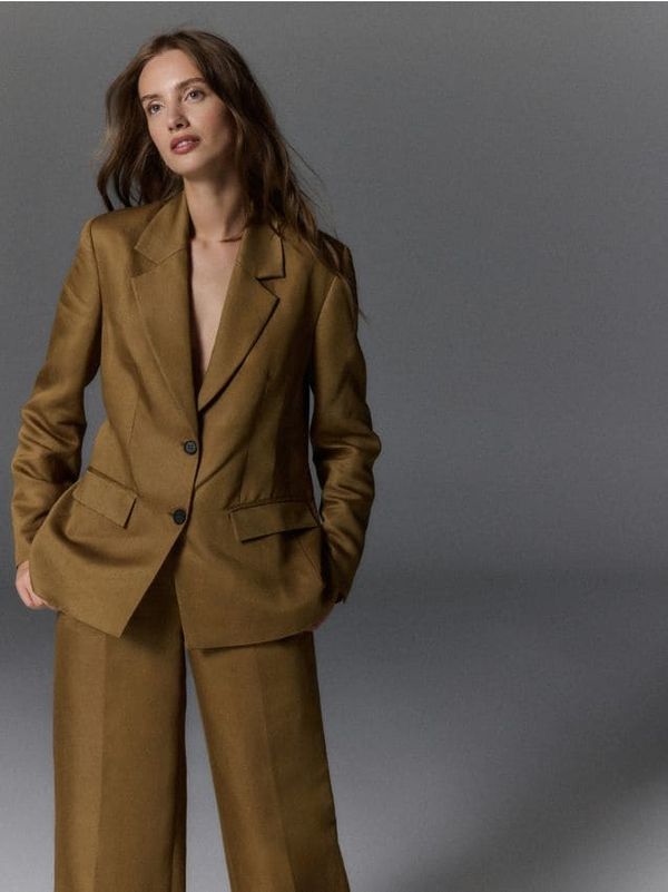 Reserved Reserved - Sako s jednostrukim kopčanjem od mješavine lana - zlatnosmeđe